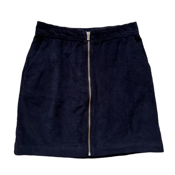 Gap Skirt Navy Blue Corduroy Front Zip Pockets Pencil Mini Skirt Size 4 - Picture 1 of 10